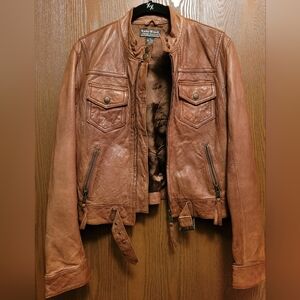 Lucky Brand Women's Genuine Leather Brown Distressed Jacket Size M
